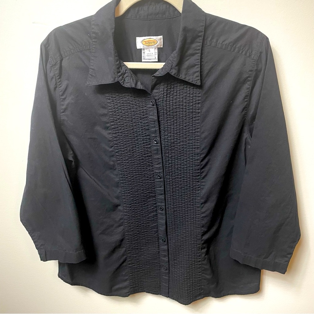 Vintage Talbots black button down 3/4 sleeve shirt - size large